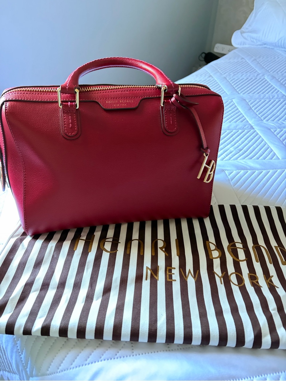 Henri Bendal Red leather top handle satchel with strap